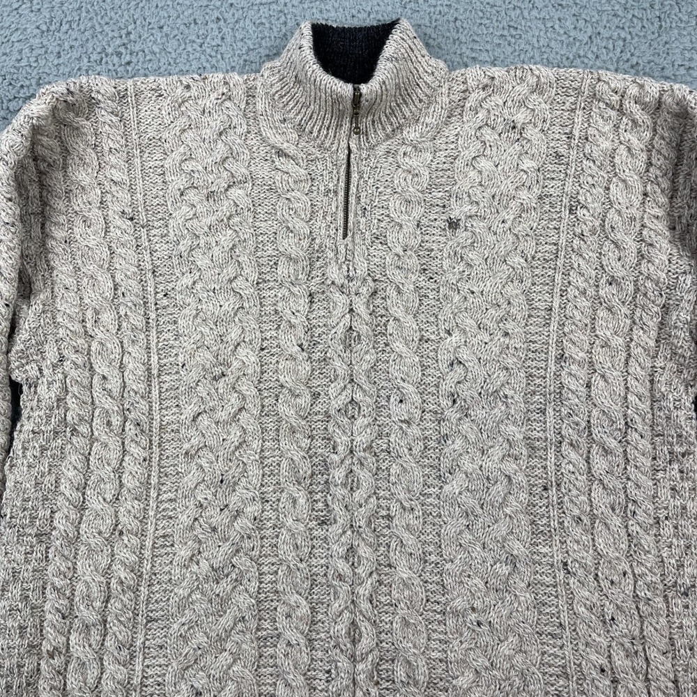 Carraig Donn Ireland Mens XXL Cable Knit 100% Wool 1/4 Zip Fisherman Sweater NWT - Picture 2 of 14